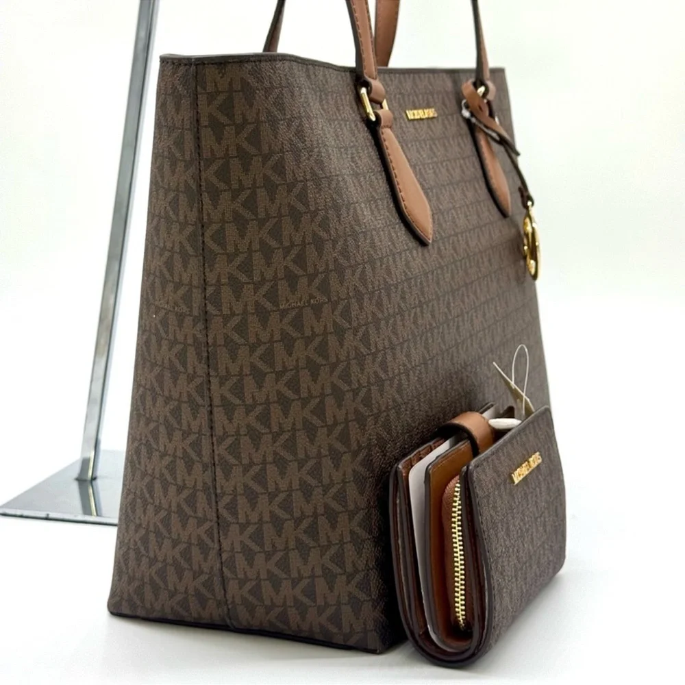 Michael Kors Sheila Large Signature Logo Tote Bag & Matching Bifold Wallet Brown